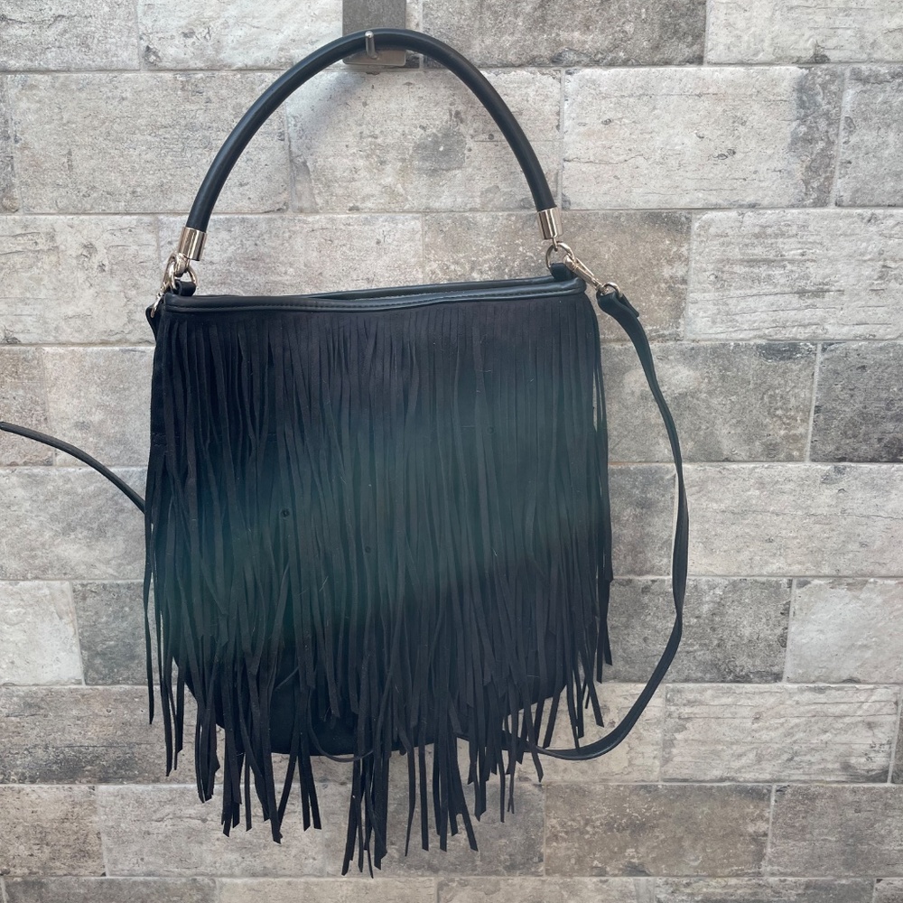 ❤️ EXPRESS BLACK FRINGE SUEDE SATCHEL PURSE BAG - Picture 2 of 4